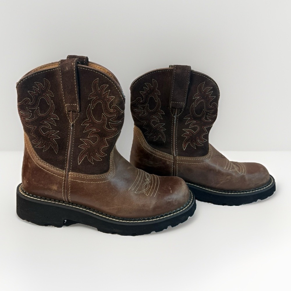 Ariat Fatbaby Unisex Brown Leather Western Pull-On Boots 8B Embroidered